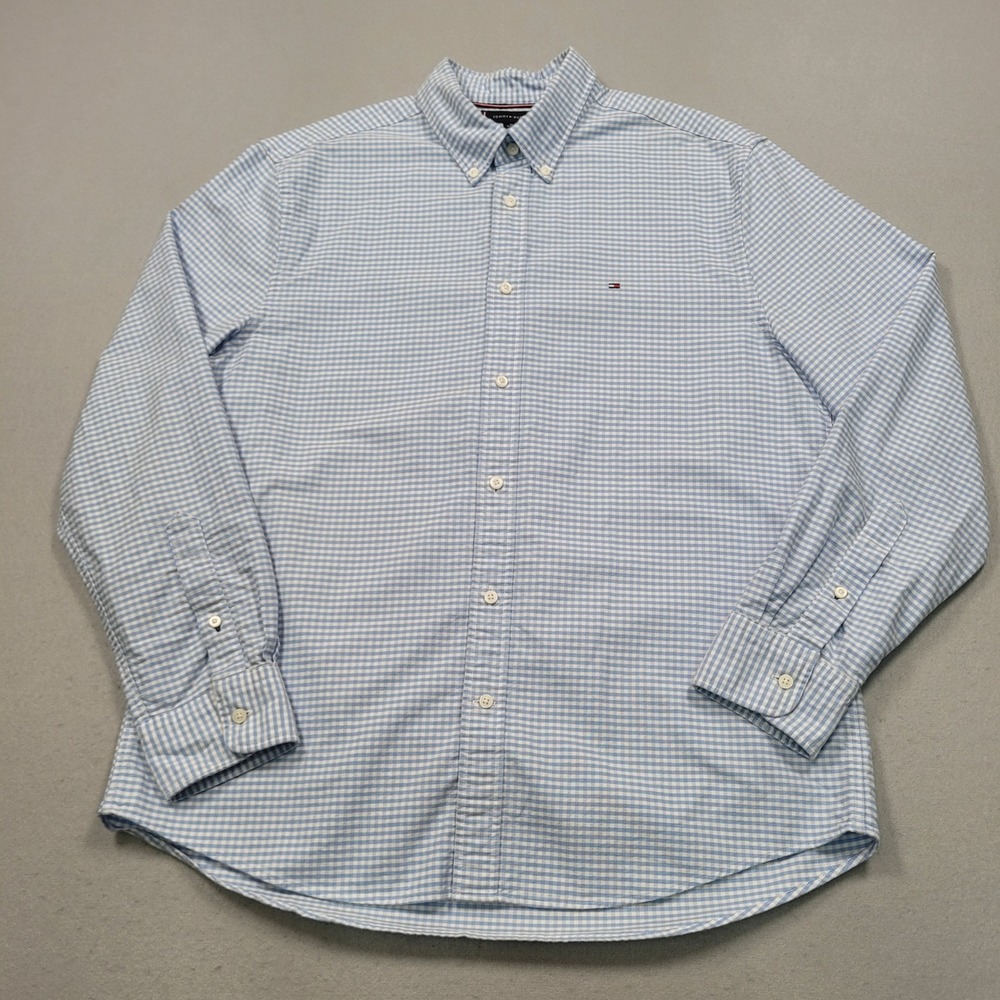 Tommy Hilfiger Mens XL Regular Fit Blue Gingham Button Down Shirt Long Sleeve